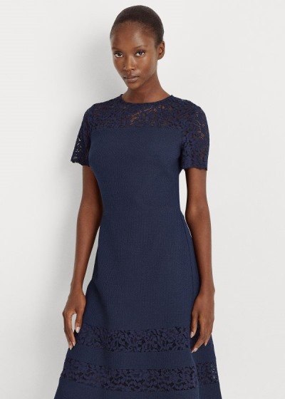 Vestidos Ralph Lauren Mujer Azul Marino - Dobby Fit-and-Flare - EQKGL7062